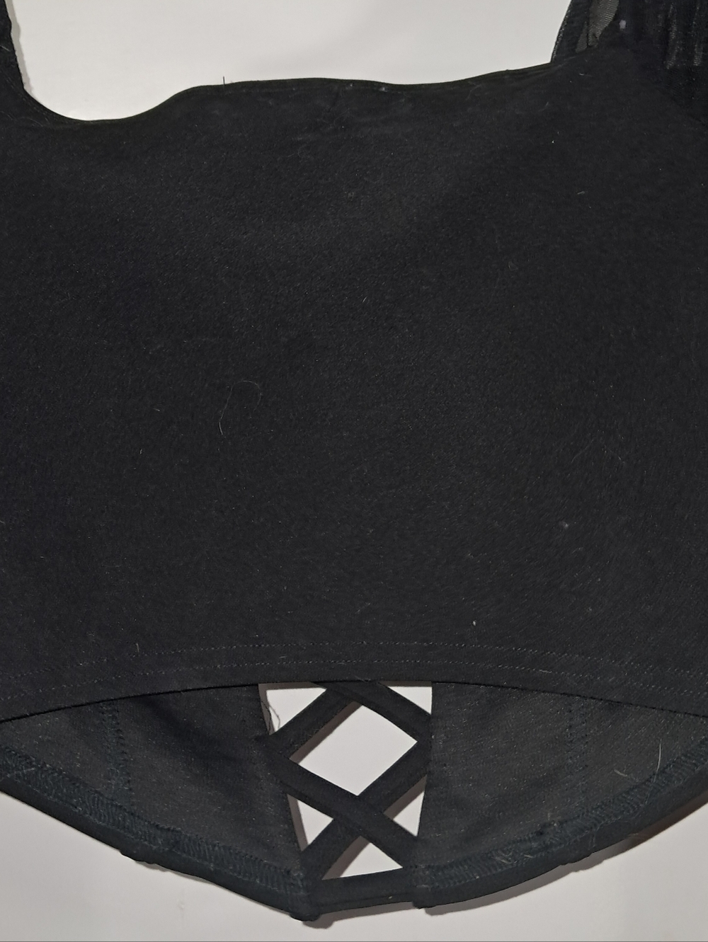 Privy Black Lace-Up Cropped Bustier Top with Runched Mesh Sleeves Sz Small | EUC - Picture 6 of 7